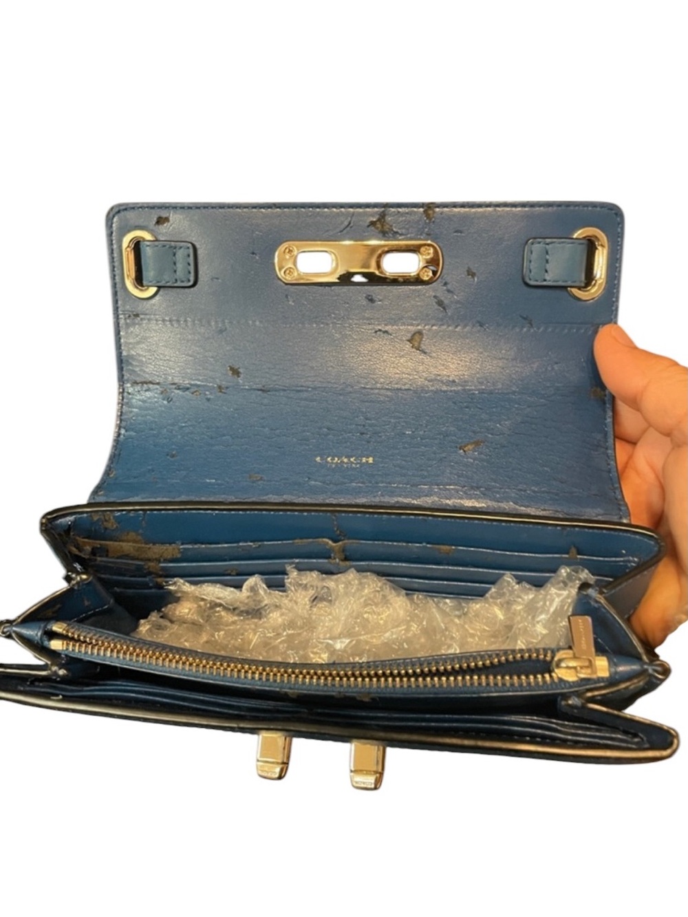 REHAB COACH Blue Pebbled
Leather Wallet with Silver Hardware - PEELING inside - Picture 3 of 3